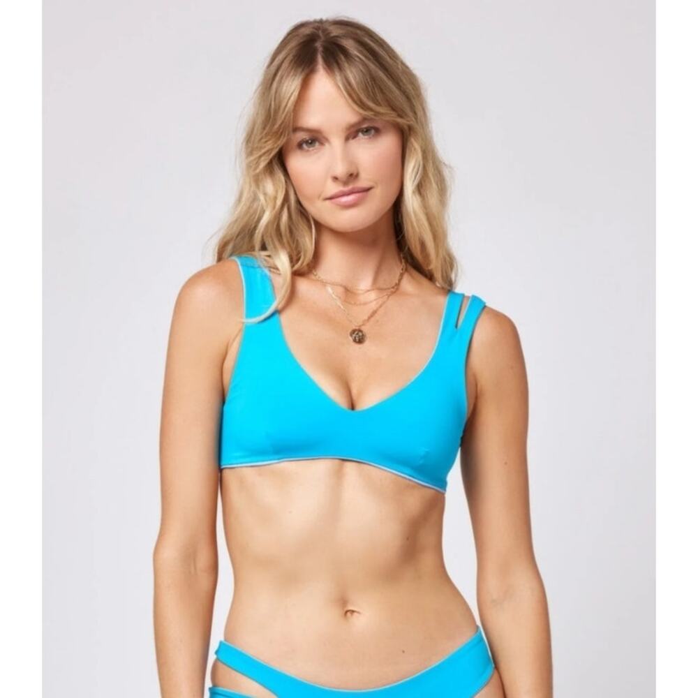 l*space Bright Turquoise Blue V-Neck Bikini Top